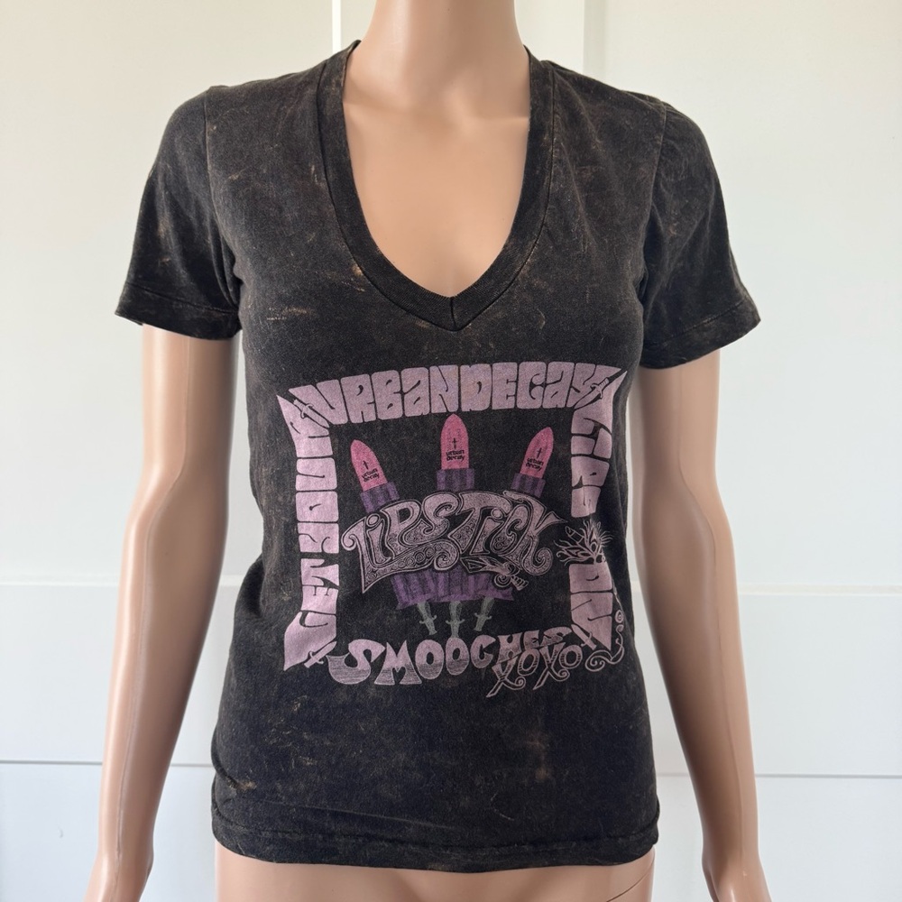 American Apparel Summer Shirt Urban Decay Makeup Brown V Neck Tee T-shirt XXS